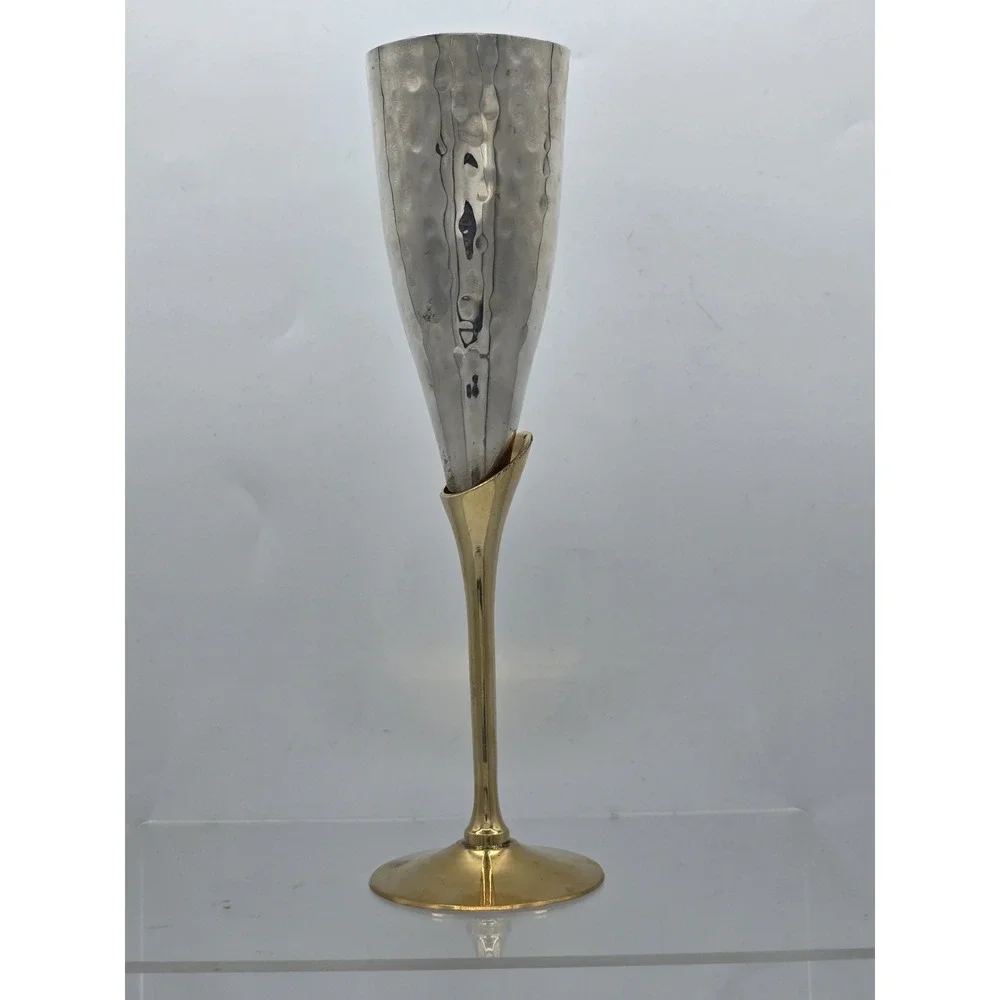 Engraved Brass Goblet Champagne Glass Flute‎ - Silver And Gold Tone